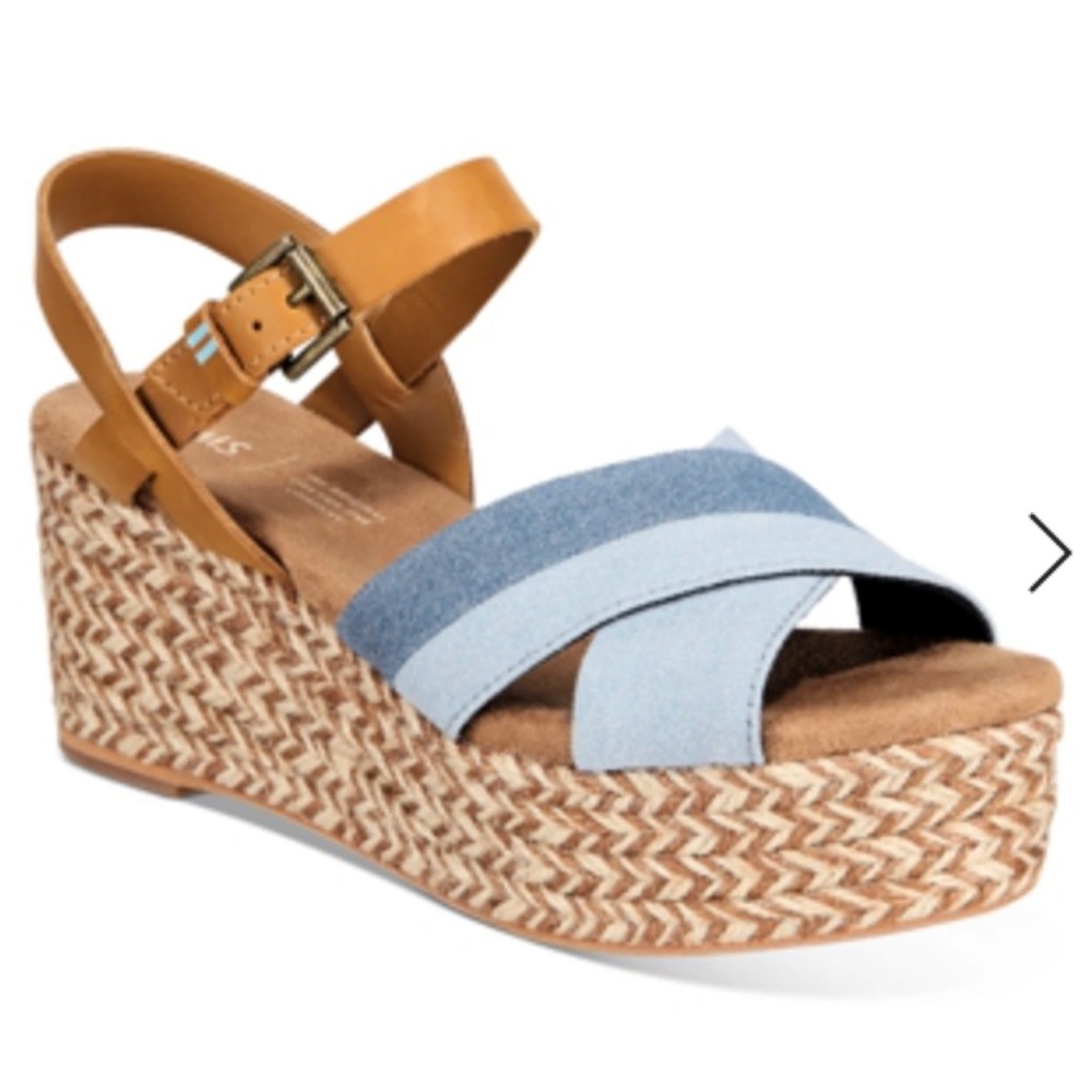 Navy/Denim and Tan Leather Espadrilles in Size 11W. New/never worn.